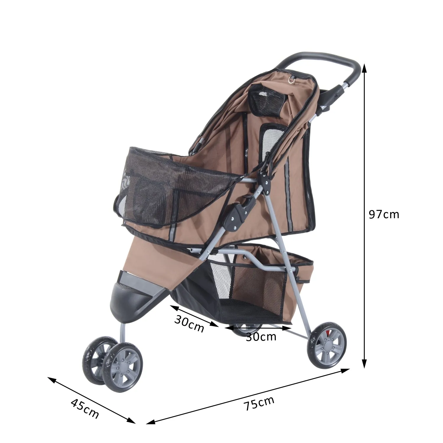 Pet Travel Stroller Coffee Three Wheels